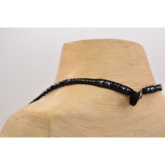 J Bloom Handmade Crystal Choker Necklace Wrap Black Chrome Beaded Signed Bin8 - Picture 7 of 12